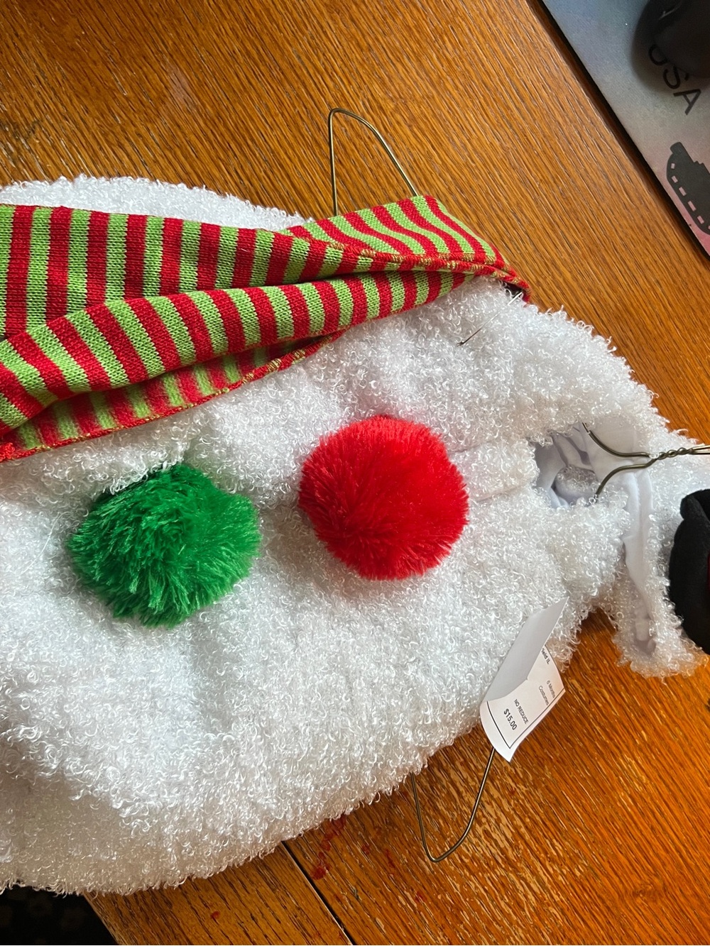 Kids Holiday Pom-Pom Beanie - White with Red & Green Accents